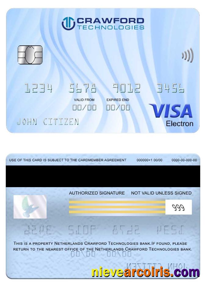 Netherlands (Holland) Crawford Technologies Bank visa electron card